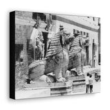 Giant Stone Lion Statues Watching Over Kids -Patan Nepal, Durbar Square - Canvas Print