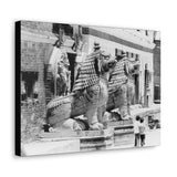 Giant Stone Lion Statues Watching Over Kids -Patan Nepal, Durbar Square - Canvas Print