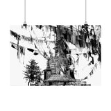 Prayer Flags Flying With Small Stone Temple - Premium Poster Print