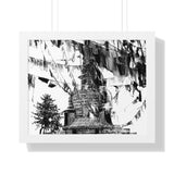Prayer Flags Flying With Small Stone Temple - Framed Photo Print