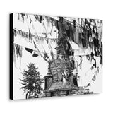 Prayer Flags Flying With Small Stone Temple - Canvas Print