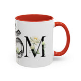 White Lotus M'Om Accent Mug – Om Symbol with Hand-Drawn Lotus Flowers and Custom Abstract Himalayan Pattern Designs