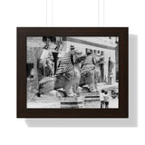 Giant Stone Lion Statues Watching Over Kids -Patan Nepal, Durbar Square - Framed Photo Print