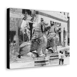 Giant Stone Lion Statues Watching Over Kids -Patan Nepal, Durbar Square - Canvas Print