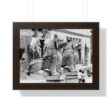 Giant Stone Lion Statues Watching Over Kids -Patan Nepal, Durbar Square - Framed Photo Print