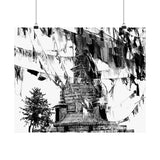 Prayer Flags Flying With Small Stone Temple - Premium Poster Print