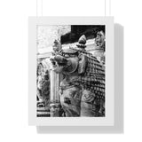 Stone Statue Of Sitting Lion - Patan Nepal Durbar Square - Framed Photo Print