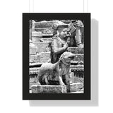 Royal Court Ambassador Stone Statue - Patan Nepal, Durbar Square - Framed Photo Print
