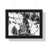 Prayer Flags Flying With Small Stone Temple - Framed Photo Print