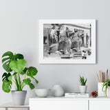Giant Stone Lion Statues Watching Over Kids -Patan Nepal, Durbar Square - Framed Photo Print