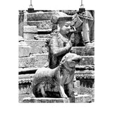 Royal Court Ambassador Stone Statue - Patan Nepal, Durbar Square - Premium Poster Print