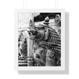 Stone Statue Of Sitting Lion - Patan Nepal Durbar Square - Framed Photo Print