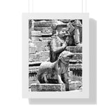 Royal Court Ambassador Stone Statue - Patan Nepal, Durbar Square - Framed Photo Print