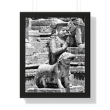 Royal Court Ambassador Stone Statue - Patan Nepal, Durbar Square - Framed Photo Print