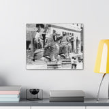 Giant Stone Lion Statues Watching Over Kids -Patan Nepal, Durbar Square - Canvas Print