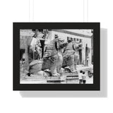 Giant Stone Lion Statues Watching Over Kids -Patan Nepal, Durbar Square - Framed Photo Print