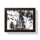 Prayer Flags Flying With Small Stone Temple - Framed Photo Print