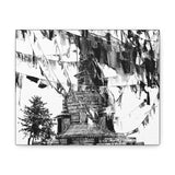 Prayer Flags Flying With Small Stone Temple - Canvas Print
