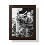 Stone Statue Of Sitting Lion - Patan Nepal Durbar Square - Framed Photo Print
