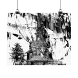 Prayer Flags Flying With Small Stone Temple - Premium Poster Print
