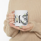 White Lotus M'Om Mug – Om Symbol with Hand-Drawn Lotus Flowers and Custom Abstract Himalayan Pattern Designs