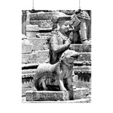 Royal Court Ambassador Stone Statue - Patan Nepal, Durbar Square - Premium Poster Print
