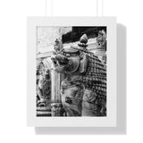 Stone Statue Of Sitting Lion - Patan Nepal Durbar Square - Framed Photo Print