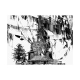 Prayer Flags Flying With Small Stone Temple - Premium Poster Print
