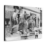 Giant Stone Lion Statues Watching Over Kids -Patan Nepal, Durbar Square - Canvas Print