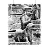 Royal Court Ambassador Stone Statue - Patan Nepal, Durbar Square - Premium Poster Print