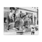 Giant Stone Lion Statues Watching Over Kids -Patan Nepal, Durbar Square - Canvas Print