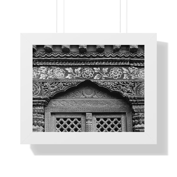 Beautiful Carved and Painted Window Covering - Patan Nepal, Durbar Square - Framed Photo Print