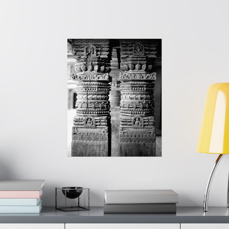 23 - Detail Of Two Stone Carved Columns - Patan Nepal Durbar Square - Premium Poster Print