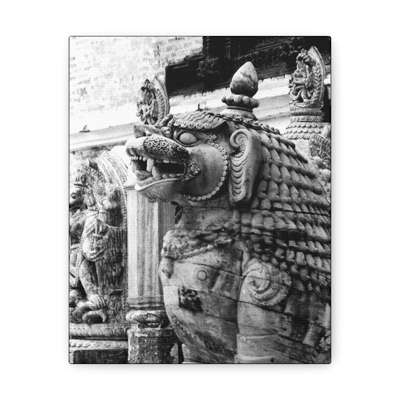 Stone Statue Of Sitting Lion - Patan Nepal Durbar Square - Canvas Print