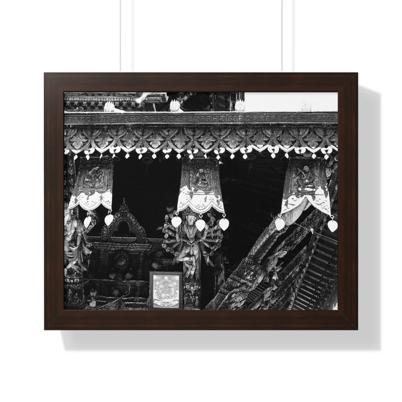 Storefront Wood Carved Hanging - Patan Nepal - Framed Photo Print