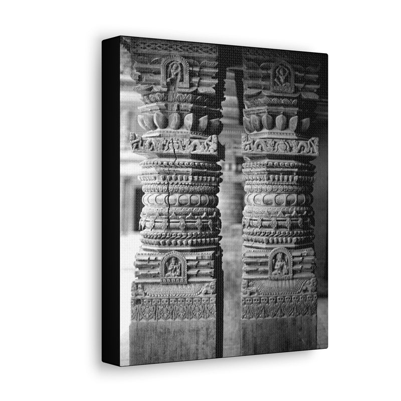 Detail Of Two Stone Carved Columns - Patan Nepal Durbar Square - Canvas Print