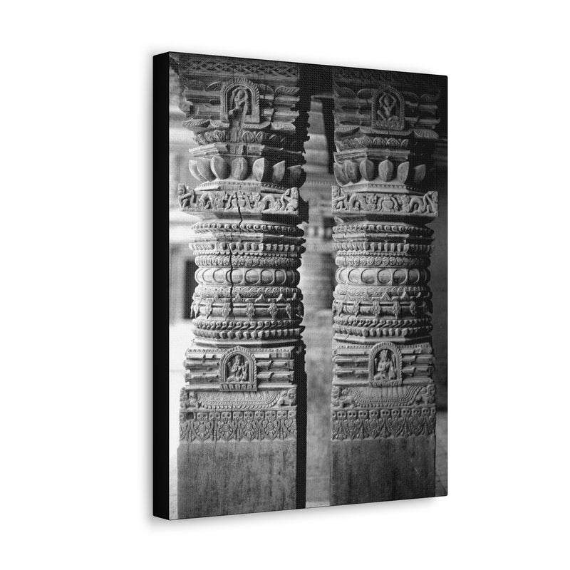 Detail Of Two Stone Carved Columns - Patan Nepal Durbar Square - Canvas Print