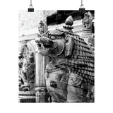 Stone Statue Of Sitting Lion - Patan Nepal Durbar Square - Premium Poster Print