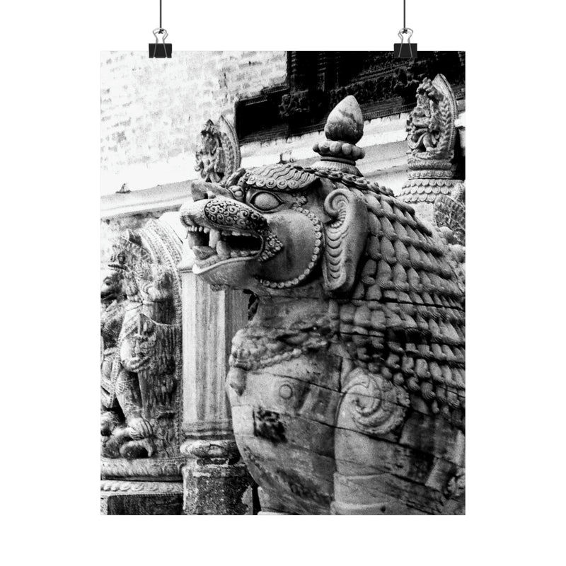 Stone Statue Of Sitting Lion - Patan Nepal Durbar Square - Premium Poster Print