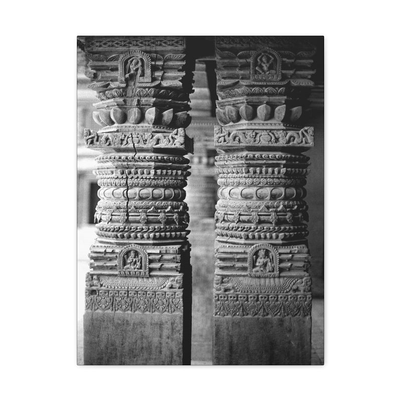 23 - Detail Of Two Stone Carved Columns - Patan Nepal Durbar Square - Canvas Print