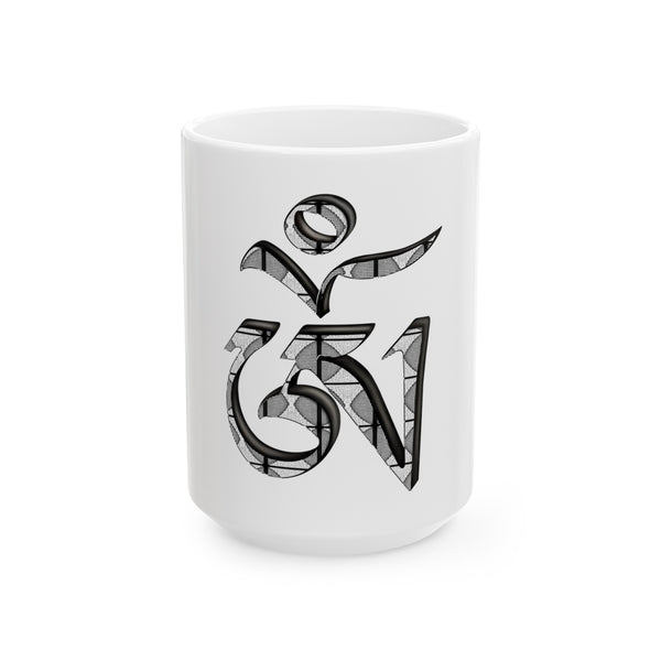 Buddhist Om Symbol White Ceramic Mug