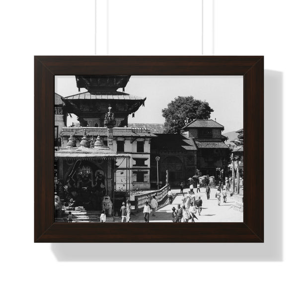 A moment in time of daily life in Patan, Nepal, Durbar Square circa 1972 - Framed Photo Print