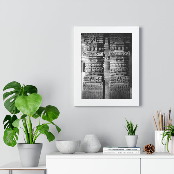 23 - Detail Of Two Stone Carved Columns - Patan Nepal Durbar Square - Framed Photo Print