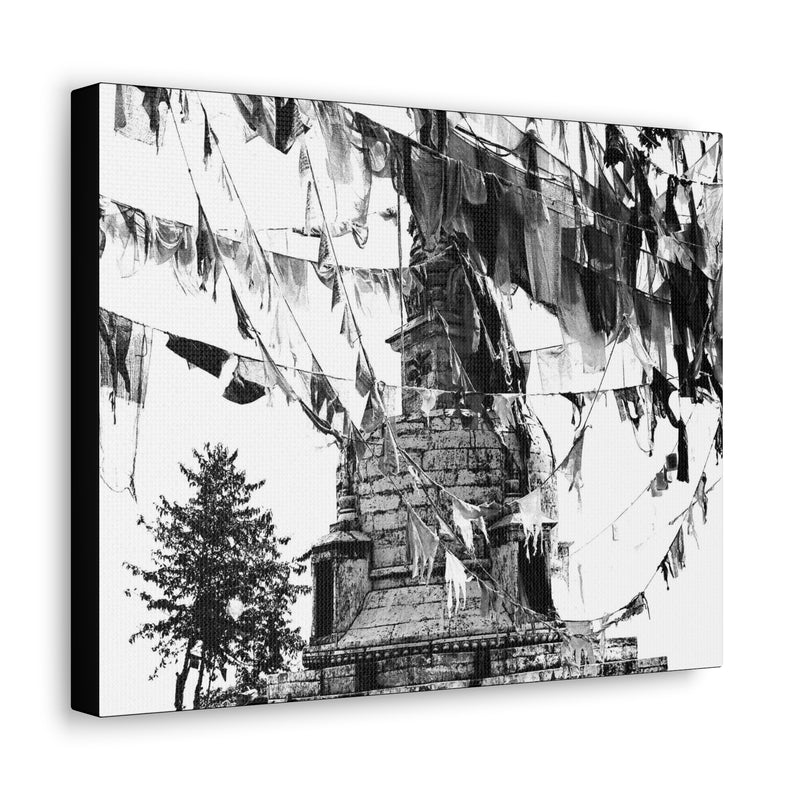 Prayer Flags Flying With Small Stone Temple - Canvas Print