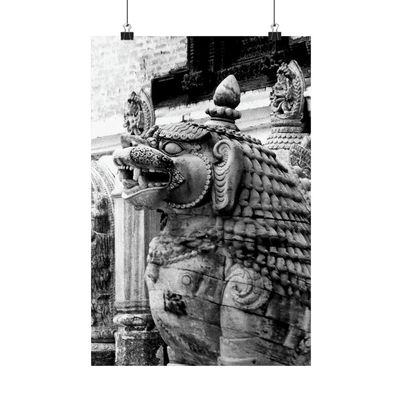 Stone Statue Of Sitting Lion - Patan Nepal Durbar Square - Premium Poster Print