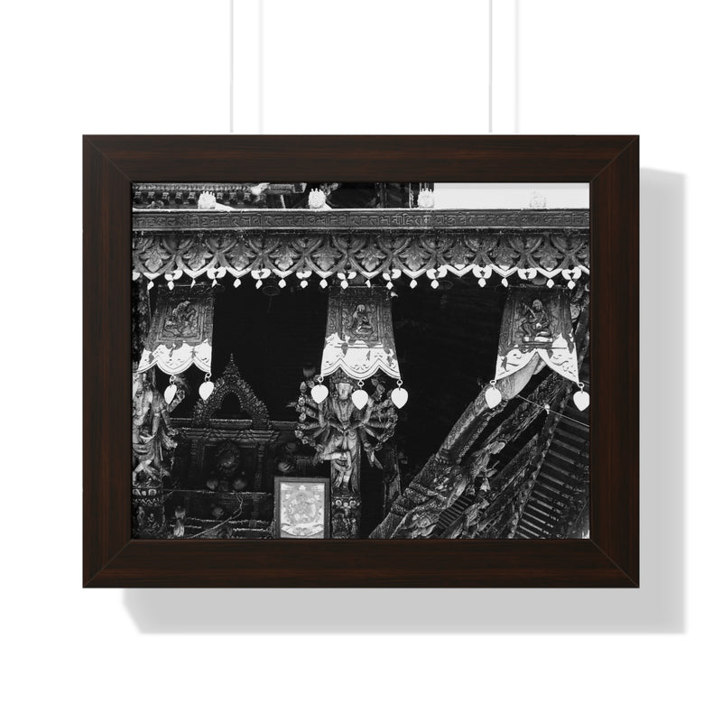 Storefront Wood Carved Hanging - Patan Nepal - Framed Photo Print