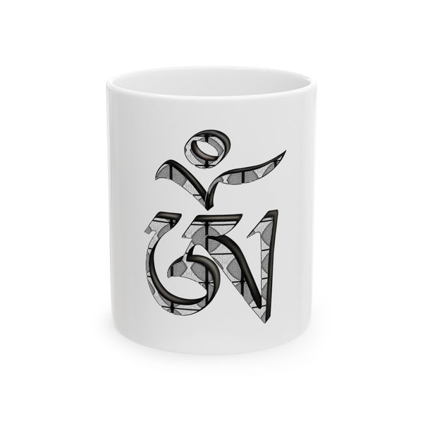 Buddhist Om Symbol White Ceramic Mug
