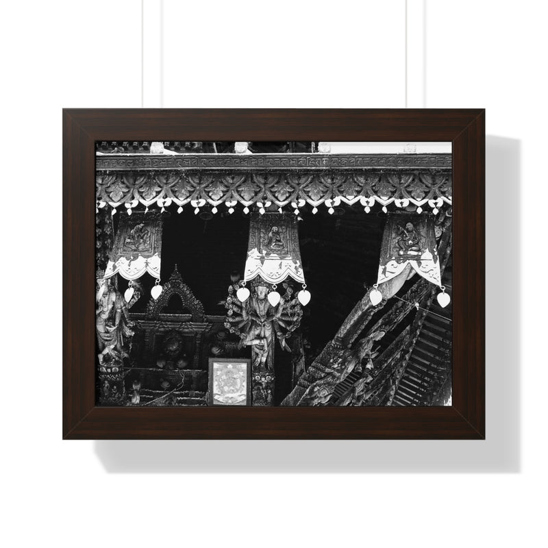 Storefront Wood Carved Hanging - Patan Nepal - Framed Photo Print