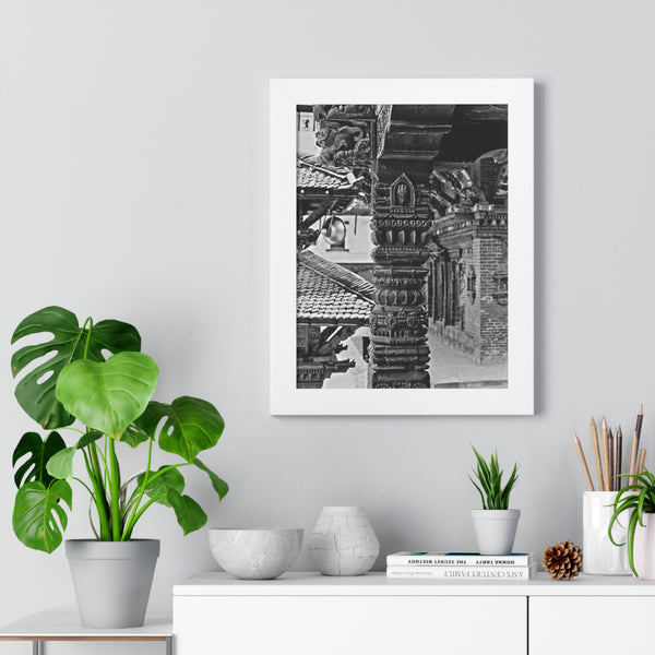 43 - Single Stone Column Carving - Patan Nepal, Durbar Square - Framed Photo Print