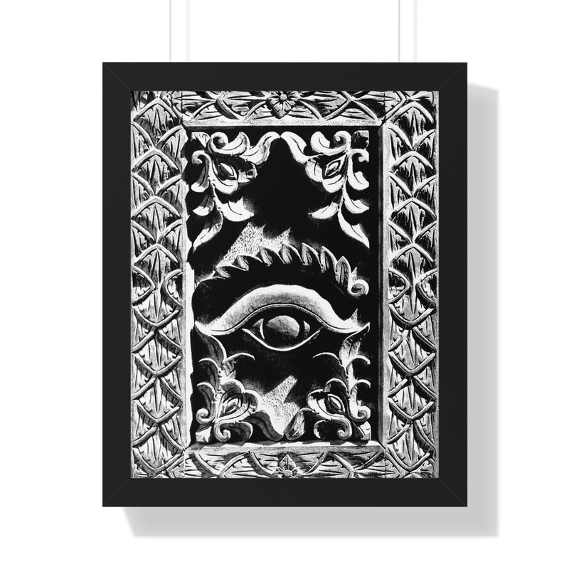 Wood Carving Of Eye And Flowers - Patan Nepal, Durbar Square - Framed Photo Print